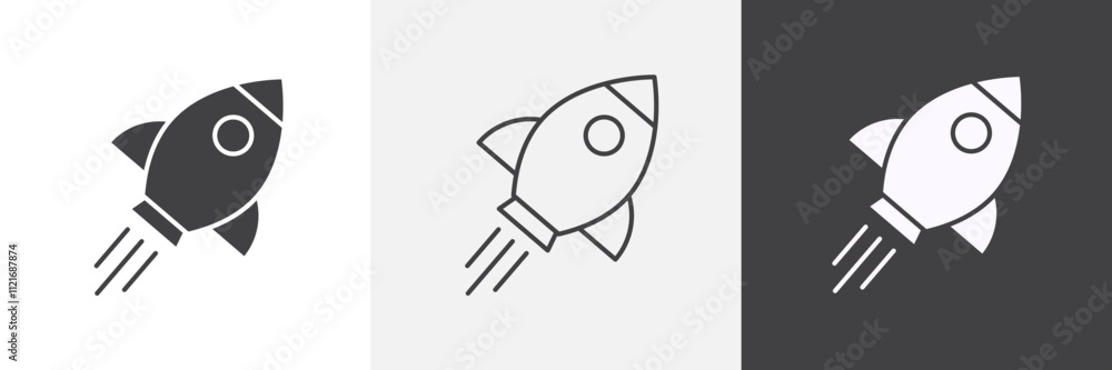 Poster rocket icon vector set for ui designs