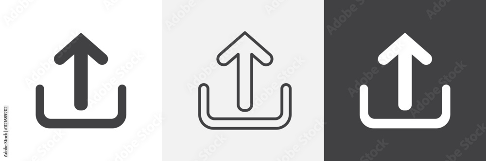 Poster upload arrow icon vector set for ui designs