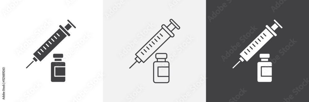 Poster vaccine vial icon vector set for ui designs