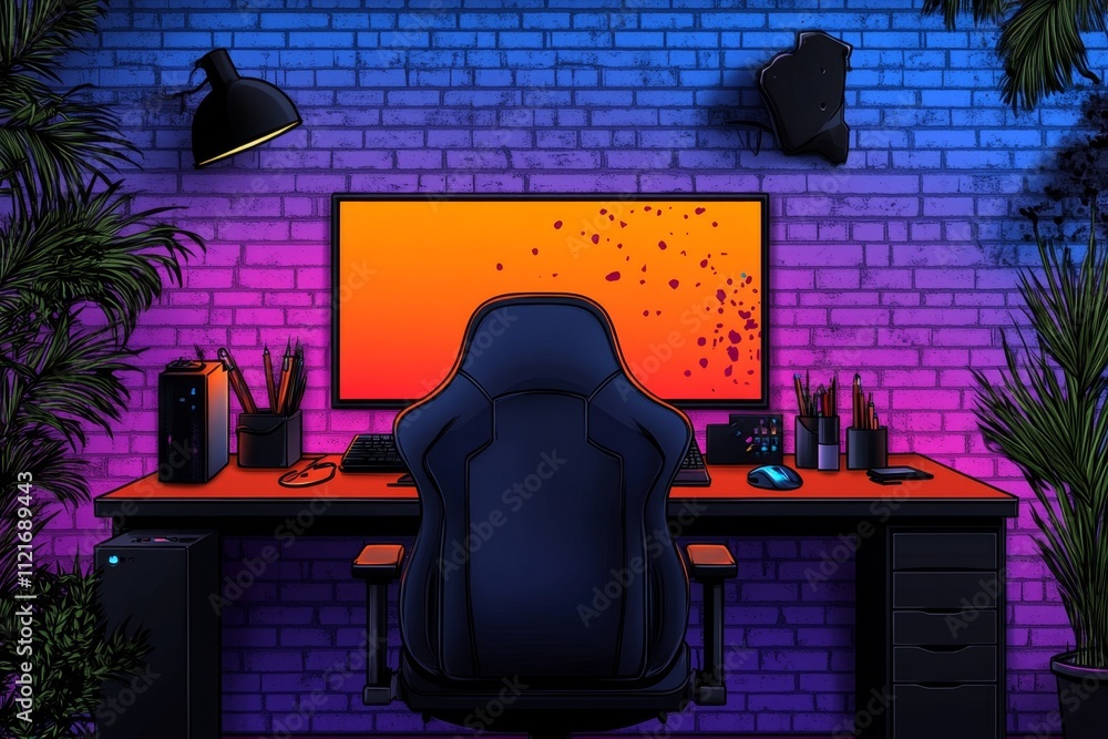 Poster A pixel art depiction of a designer desk with a glowing computer screen, pixelated tools, and vibrant splashes of color around the workspace