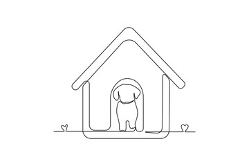 Pet house continuous outline vector. Animal shelter concept one-line art drawing.
