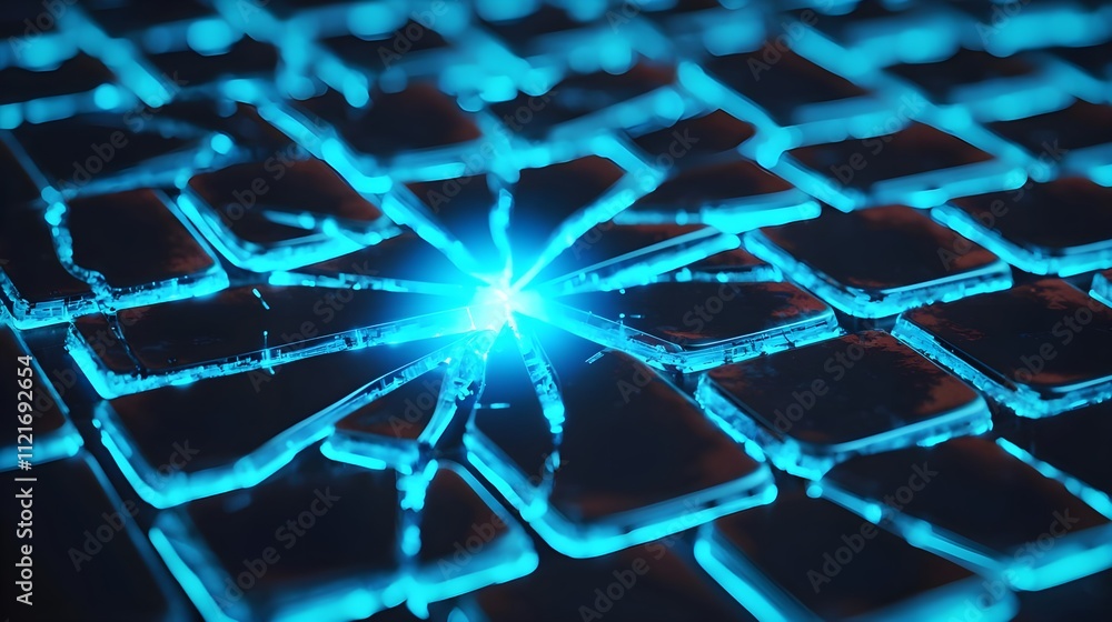 Poster futuristic glowing keyboard fractured abstract background