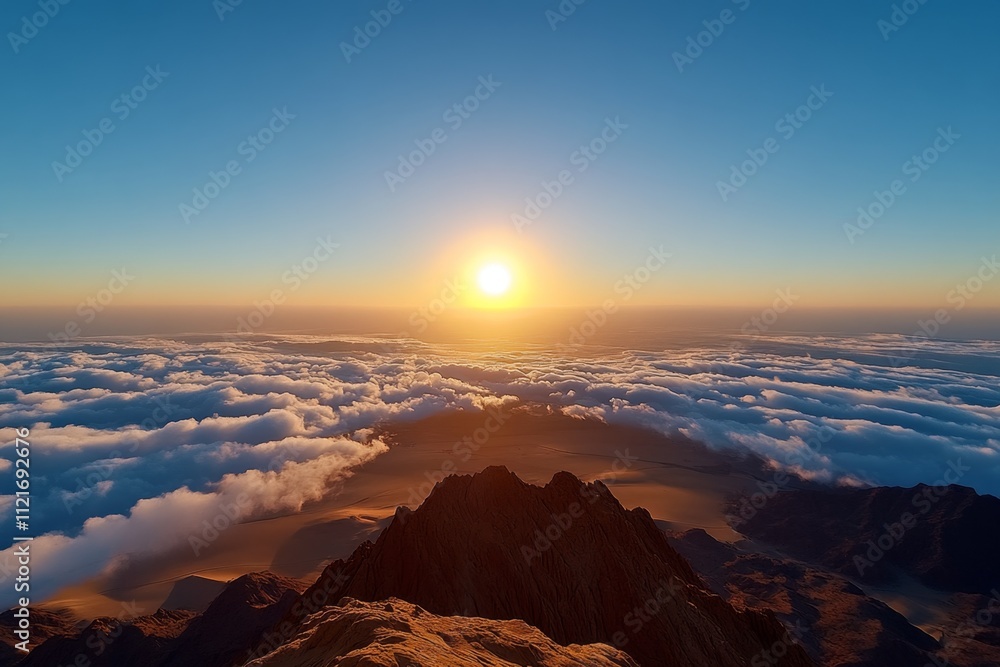 Poster a serene image of sunrise over the abu dhabi desert, with long shadows cast by the dunes and soft go