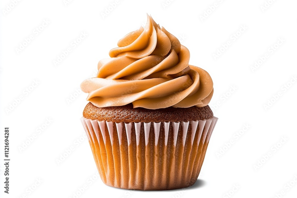 Poster a simple, elegant depiction of a single cupcake with a swirl of frosting, set against a clean white 
