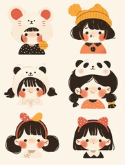 Whimsical Children's Book Icons: Bold Line Cartoon Characters