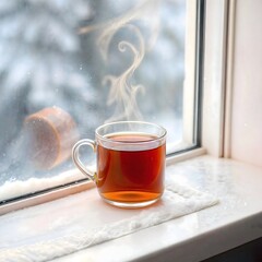 A cup of warm tea in winter