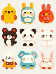 Fototapeta premium Whimsical Children's Book Icons: Bold Line Cartoon Characters