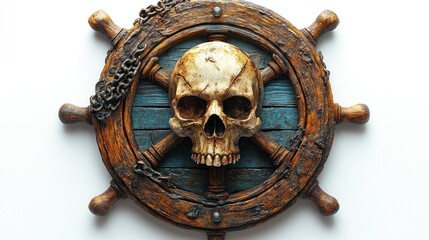 Fototapeta premium Skull and ship's wheel decorative art piece 