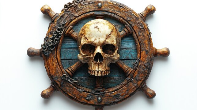 Skull and ship's wheel decorative art piece 