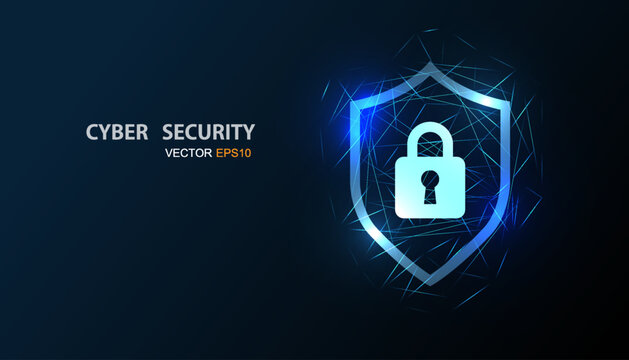 Cyber security vector background, shield lock in futuristic Concept of internet privacy and cyber protection