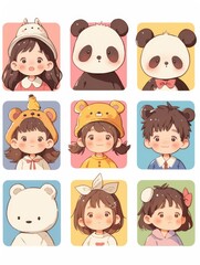 Whimsical Children's Book Icons: Bold Line Cartoon Characters