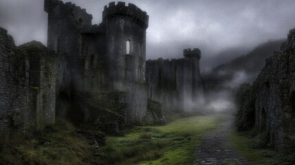 Fototapeta premium Mystic Medieval Castle in Misty Landscape