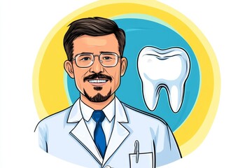 A vintage-style advertisement for a dental clinic, featuring classic typography, a smiling dentist, and a gleaming tooth