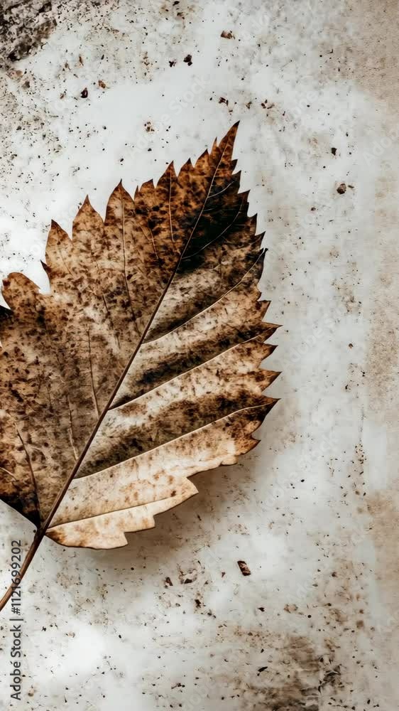 Aufkleber brown leaf resting on a rough surface with a textured background and subtle colors in a natural ligh