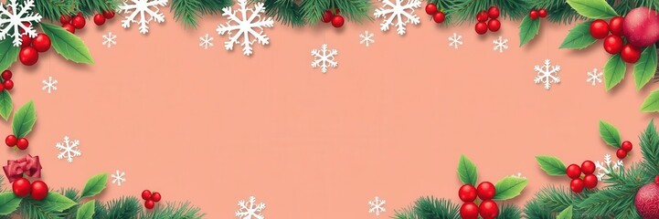 A cute round Christmas banner with snowflakes, holly leaves, and a festive red and green color scheme, banner, snowflakes, round