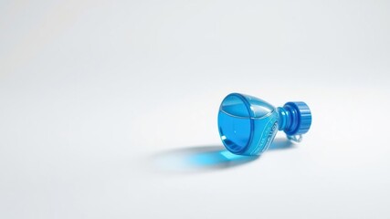 Blue water flask resting on a flat white surface, glassware, sports equipment, fitness accessory