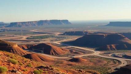 An expansive view of the Mary Kathleen Mine near Mount Isa, offering plenty of space for adding text or graphics, design element, mining, landscape