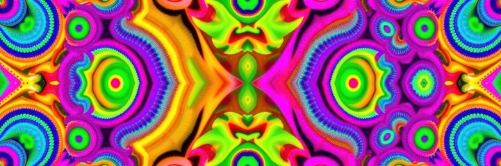 An eye-catching psychedelic pattern featuring a mix of vibrant colors and mirrored distortion for marketing content, colors, pattern, marketing