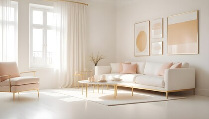Modern living room interior composition with grey modern sofa, wooden , folding screen and modern Home
