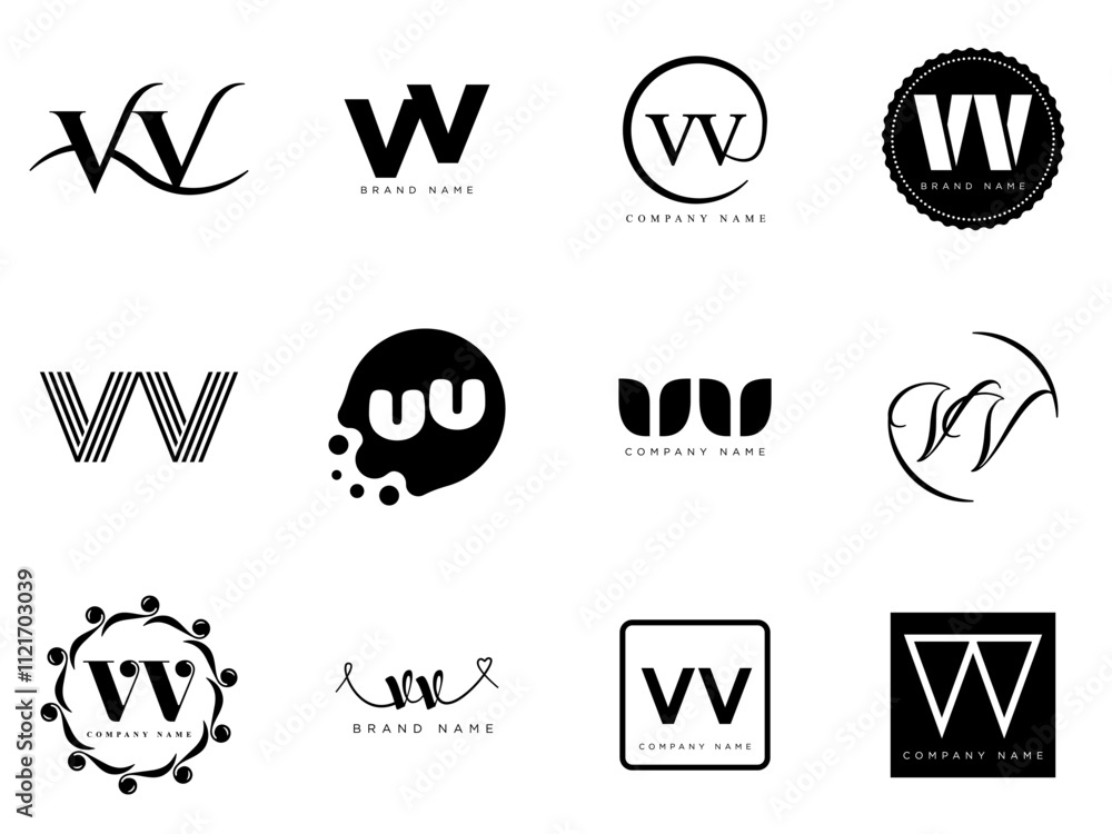 Fototapete vv logo company template. letter v and v logotype. set different classic serif lettering and modern 