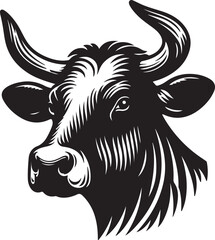 Hand drawn Cow head icon vector silhouette art of illustration Isolated on white background