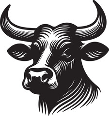 Hand drawn Cow head icon vector silhouette art of illustration Isolated on white background