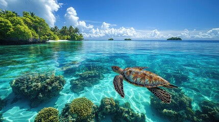 Tropical Paradise Lagoon with Crystal Water and Marine Life