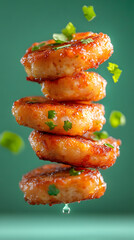 Delicious thai foodcrispy golden fritters kitchen food photography vibrant green background close-up culinary art