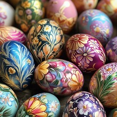 Obraz premium Easter eggs wuth ploral ornement painting decorative art design festive photo 