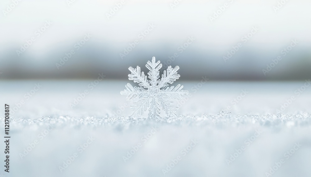 Poster delicate single snowflake on a smooth surface with soft background and gentle frosty atmosphere