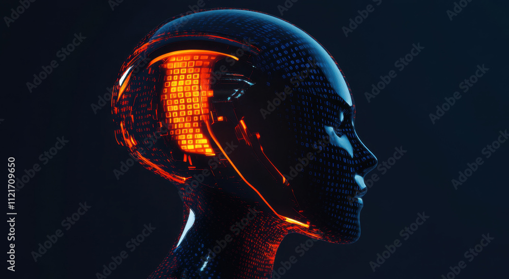 Aufkleber abstract digital profile of a human head with a luminous binary code symbolizes artificial intellige