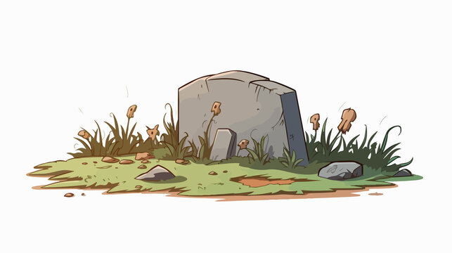 Broken Cartoon Tombstone for Burial - Old Empty Grave