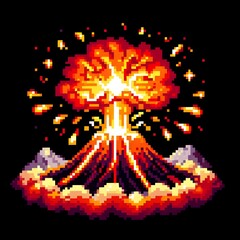 Dynamic Volcanic Eruption Pixel Art – Closeup Cartoon Explosion for Graphic Projects