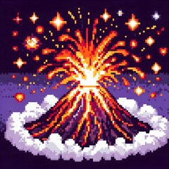 Exploding Volcano in Pixel Art – High-Impact Visual with Vivid Cartoon Colors