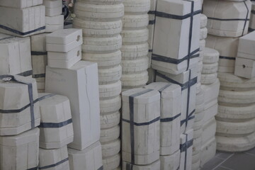 containers for making porcelain at a porcelain factory, Gzhel, Russia, 2