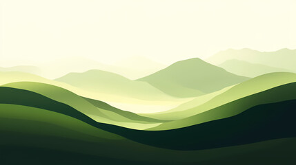 Green rolling hills and mountains in the distance. Arcadia. Illustration