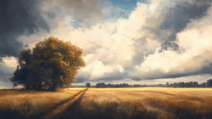 Impressionistic d rendering of a serene oldgrowth countryside evoking romantic era tranquility. Arcadia. Illustration