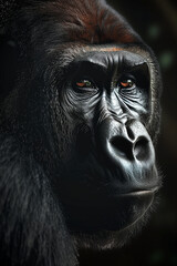 Obraz premium A realistic close-up of a gorilla's face from the front, captured with detail and emotion. Ideal for wildlife publications and design projects