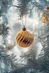 Elegant Golden Ornament on a White Christmas Tree