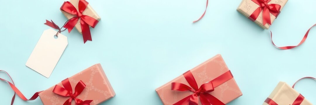 Red ribbon bow with space for additing text or graphics, perfect for gift wrapping or product packaging, product packaging, ribbon, gift wrapping