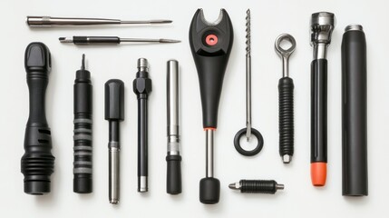 Fototapeta premium Collection of Mechanical Tools Arranged Neatly on a White Background