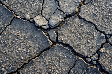 Fototapeta premium Cracked Asphalt Texture Showing the Effects of Time with Copy Space for Design Projects, Backgrounds, or Text Overlays