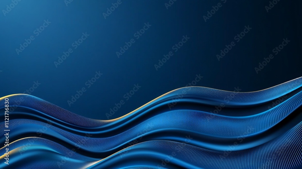 Poster a smooth, abstract design featuring flowing blue waves against a dark background, creating a calm an
