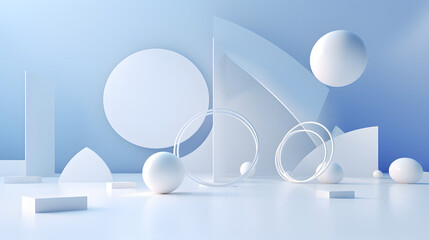 
3d rendering of white and blue abstract geometric background. Scene for advertising, technology, showcase, banner, game, sport, cosmetic, business, metaverse. Sci-Fi Illustration. Product display