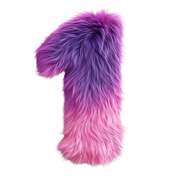 Vibrant furry number one in gradient pink and purple on a transparent background.	