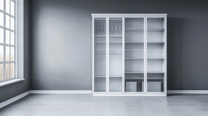 Modern white cabinet in minimalist room.