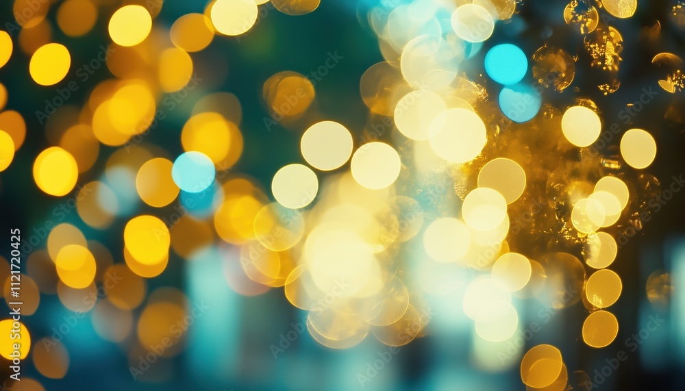 Poster vibrant bokeh in white and yellow with hint of blue and green, ample space for text in a sparkling a