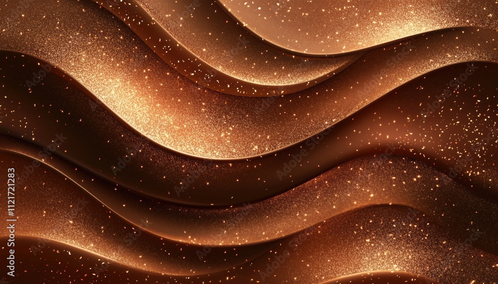 Poster shimmering radiance background: bronze glitter wave on brown. an abstract design featuring a golden 