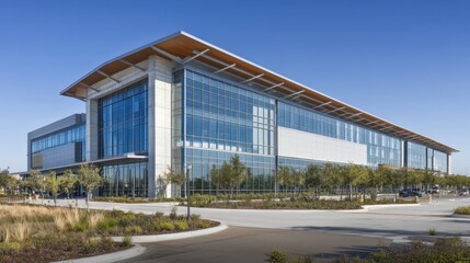 Obraz premium Modern Corporate Office Building Surrounded by Landscaped Grounds