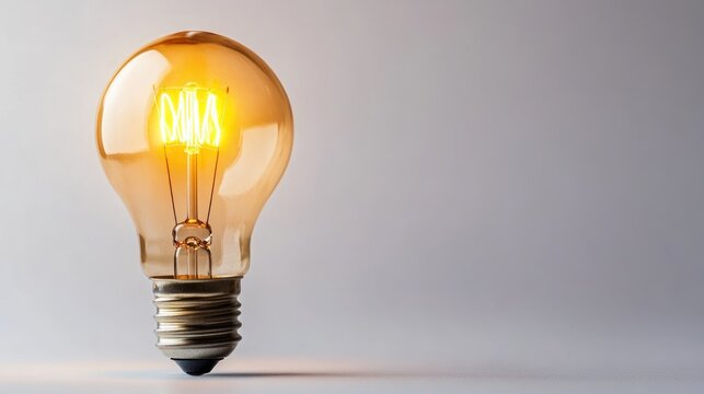 Close-up of vintage incandescent light bulb glowing warmly